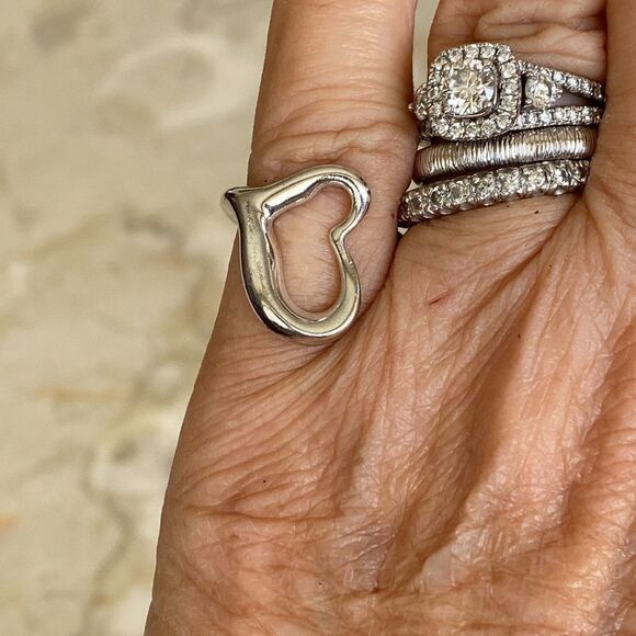 Tiffany & Co. Elsa Peretti Rare Large Open Heart 925 Sterling Silver Ring - Picture 2 of 8